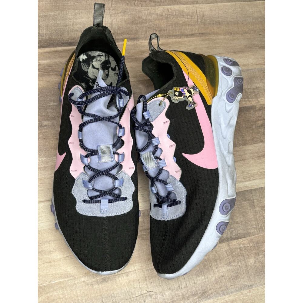 Nike React Element 55 Palest Purple Size 9.5 Womans Black Colorful Sneakers